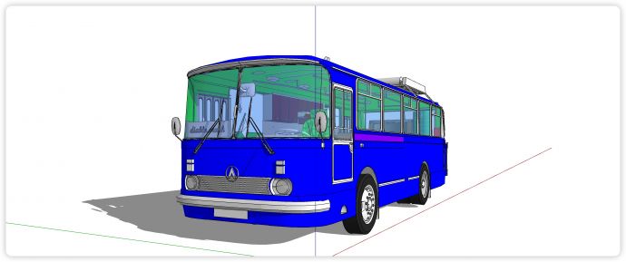 蓝色车顶带行李架公交车汽车su模型_图1
