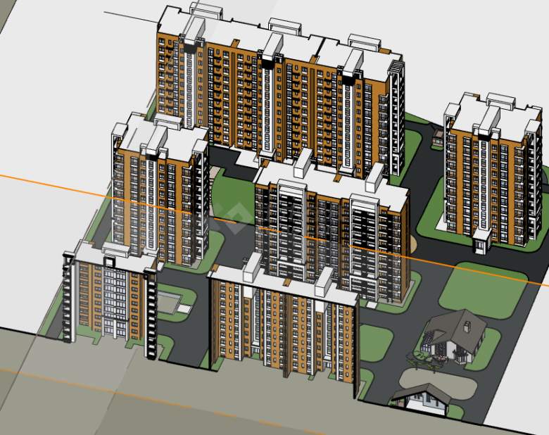 黄色现代独栋住宅su模型-图二