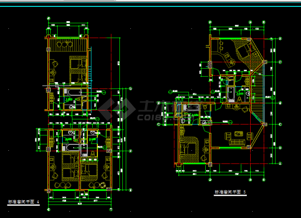 四星级宾馆标准间设计方案全套CAD平面图-图二