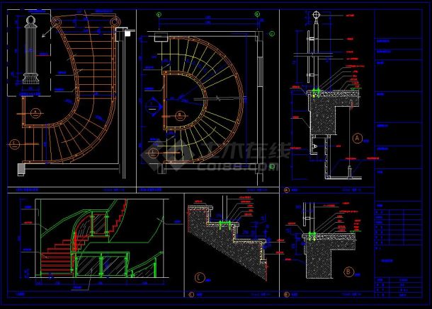 酒店装修旋转楼梯cad设计节点详图-图一