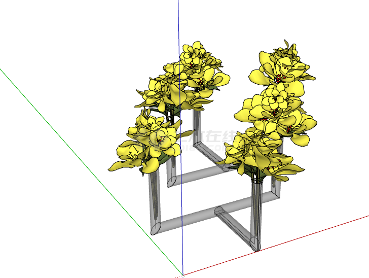 黄色别致花朵绿植盆栽 su模型-图二