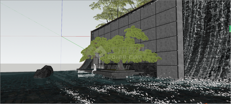 新中式喷水水景墙su模型-图一