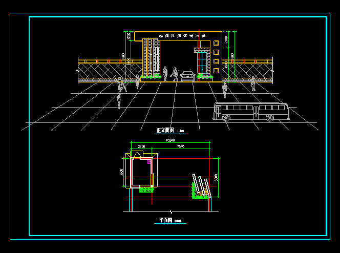 某小区大门设计方案cad施工设计图_图1