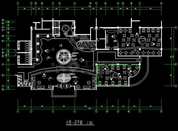 某地高档西餐厅一层大堂及就餐区室内装修cad平面图-图二