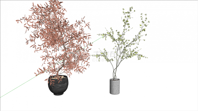 带纹理两个灰色和黑色现代绿植盆栽su模型-图一