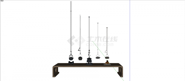 新中式黑色棕色侧提式悬挂茶壶su模型-图一
