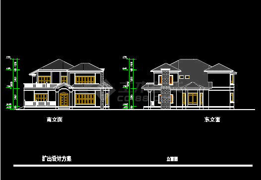 某2层仿古别墅设计cad方案施工设计图纸-图二