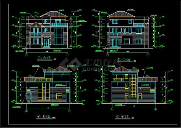 某地住宅区多层别墅建筑设计cad施工图附效果图-图二