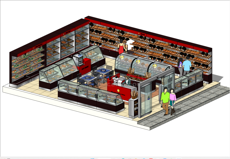 现代大面积自助面包店su模型-图一