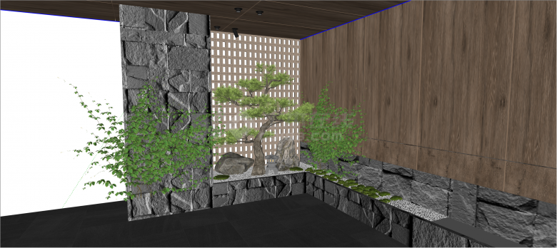 中式古典绿植室内造型su模型-图一