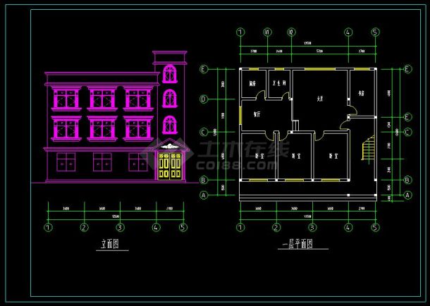 某地三层住宅别墅建筑设计CAD方案图-图二
