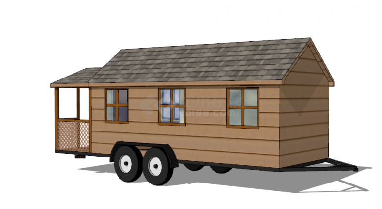 带凉亭的简易房子形状的房车 su模型-图一