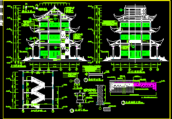 文昌阁古建筑施工CAD平立剖面设计图-图二