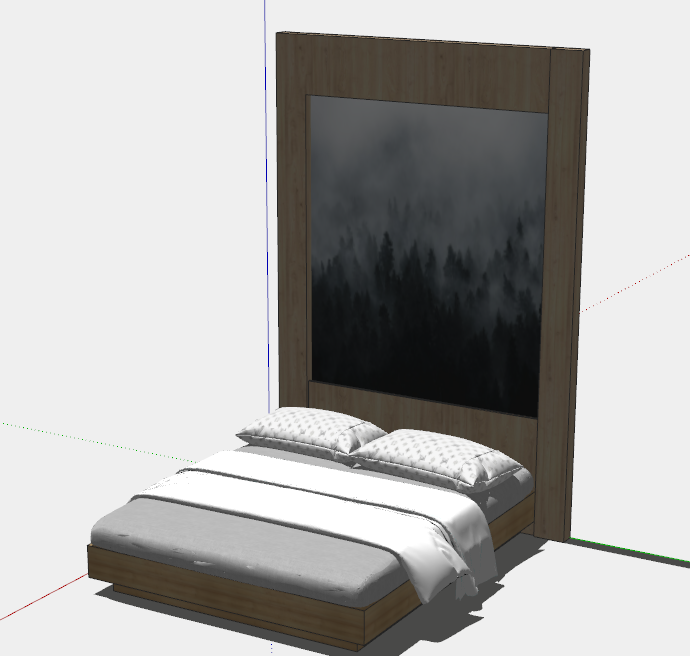 高档实木带有山水墨背景墙的床su模型_图1