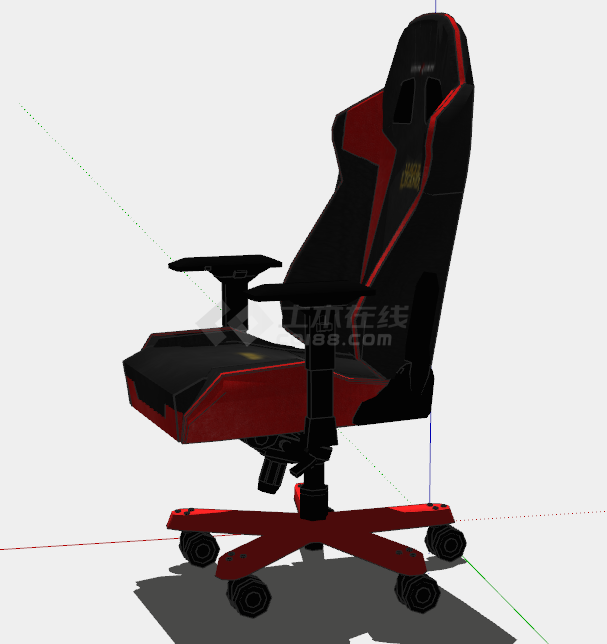 红黑色超酷带旋转轮的办公椅子su模型-图二