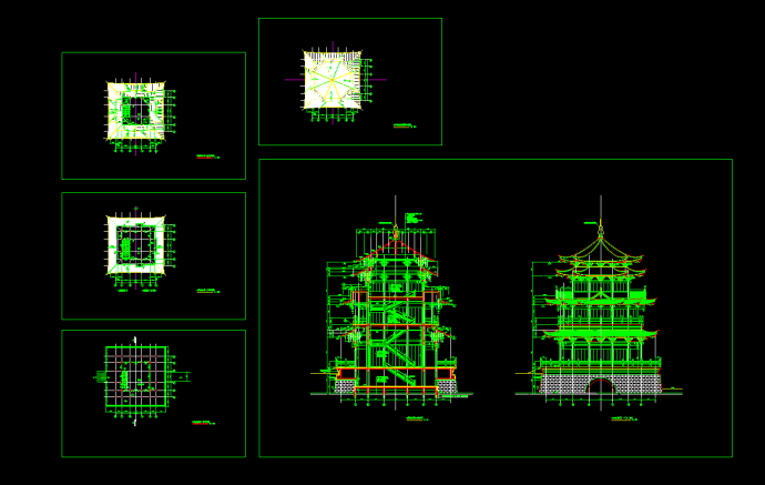 云峰烟水阁CAD平立面设计建筑图_图1