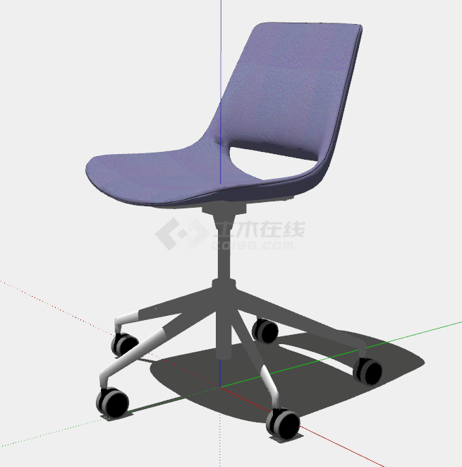 紫色带滑轮的贝壳办公椅子su模型-图二