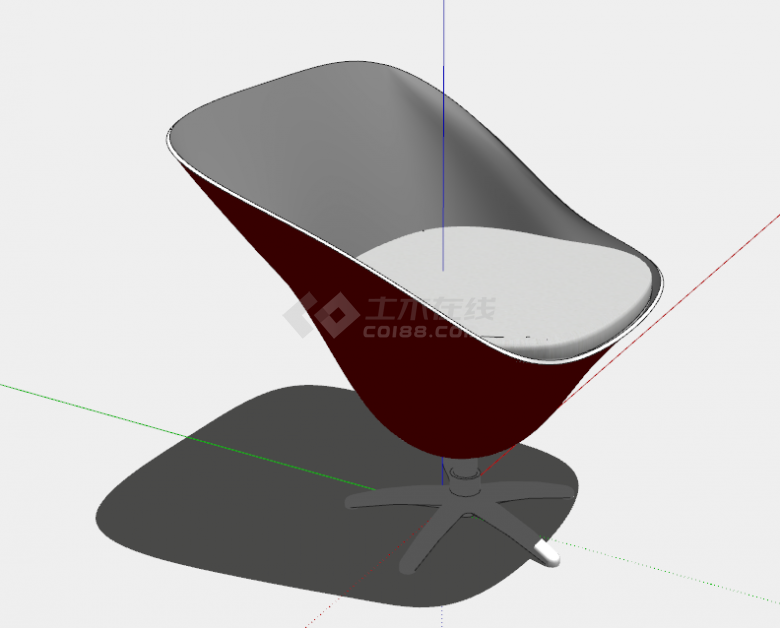 红色外壳内里灰白色的创意贝壳办公椅子su模型-图二