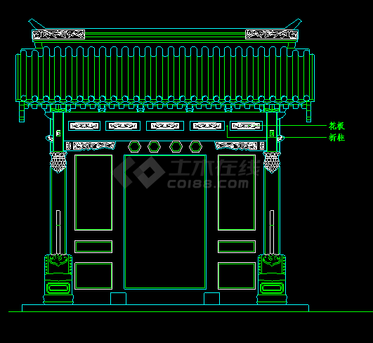 某中式古典大门施工装修CAD设计图-图二