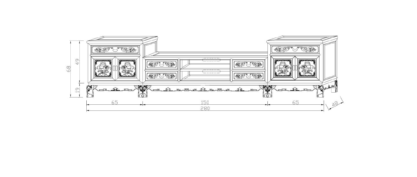 某大厅三件组象头电视柜h680mm设计图