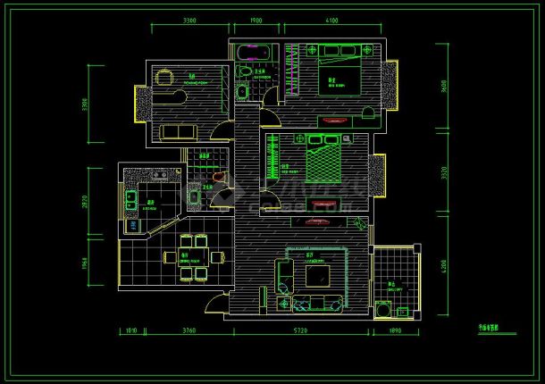 某小区三居室住宅室内装修设计CAD图-图二