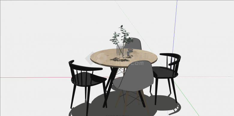 圆型简约中式圆餐桌su模型-图二