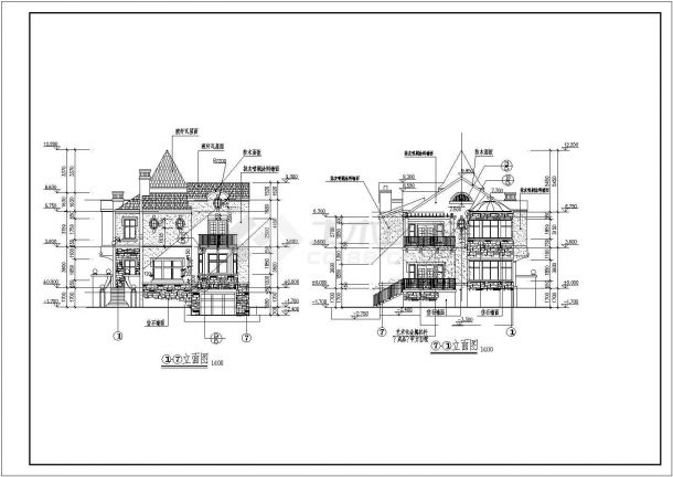 某地2层欧式混凝土剪力墙结构独体别墅建筑施工图-图二