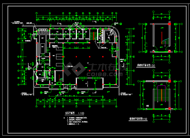 二层食堂建筑设计施工全套CAD大样总图-图二