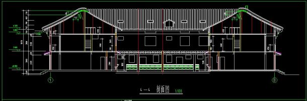 中国古典风格民居住宅建筑设计CAD剖立面图-图二