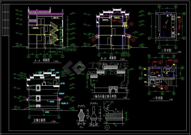 某地特色吊角住宅楼建筑cad设计施工图-图二