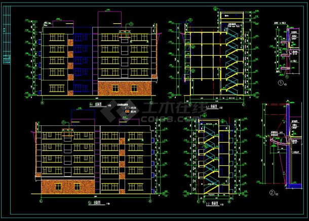 某工厂宿舍综合楼建筑cad设计施工图-图二