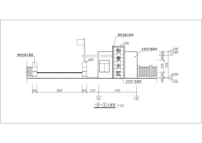 某地怡香小区单层门卫建筑设计方案图_图1