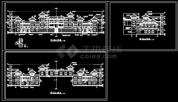 仿古建办公室精彩设计施工立面图纸-图一