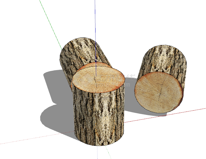 三个同规格原木树桩su模型-图一