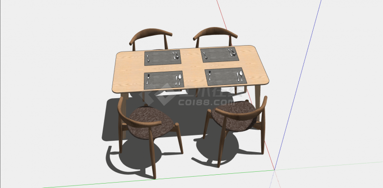 棕色木制简约餐桌椅su模型-图一