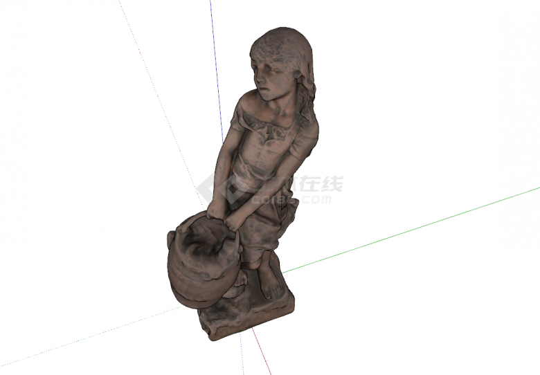 广场小女孩铜人雕塑su模型-图二