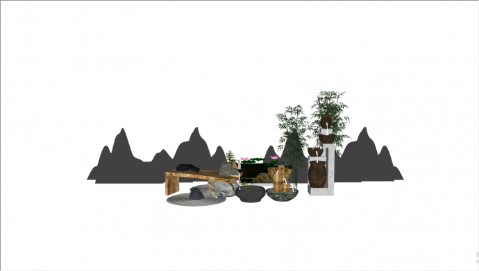 石磨流水景观设计su模型_图1