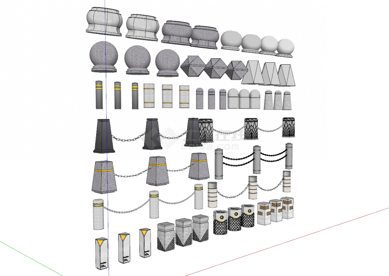 现代灰色混合多样式车挡石墩隔离su模型-图一