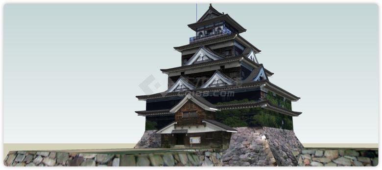 黑色瓦顶日本古建su模型-图二