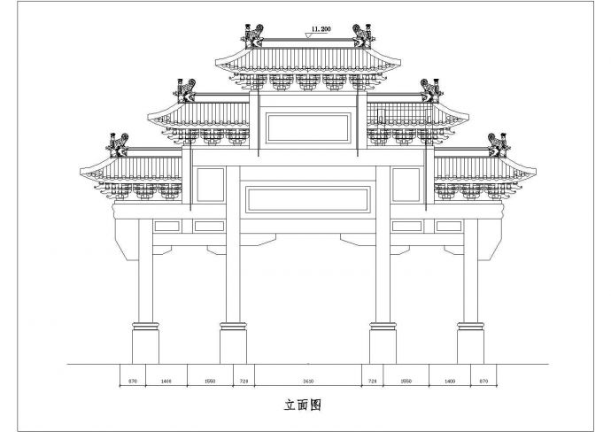 山东聊城三开间木结构进士坊牌楼建筑施工图_图1