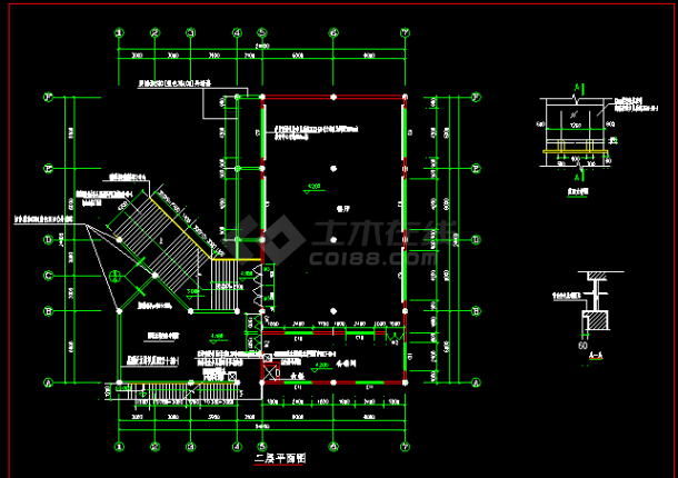 某地西磁食堂建筑CAD设计平面图-图二