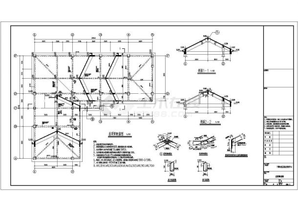 【海南】三层框架L型坡屋面食堂结构施工图-图一