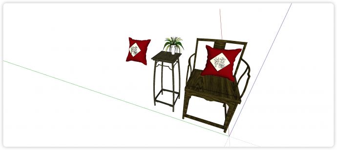 紫檀木纹靠背椅中式家具su模型_图1