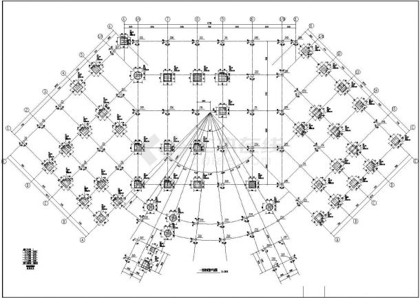 某三层扇形框架结构食堂结构施工图-图二
