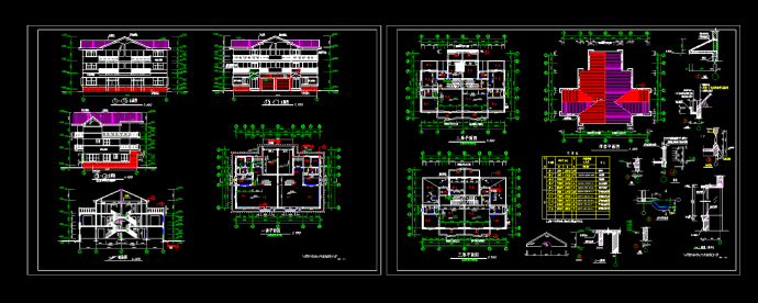 三层双拼别墅施工CAD平立剖面设计图_图1