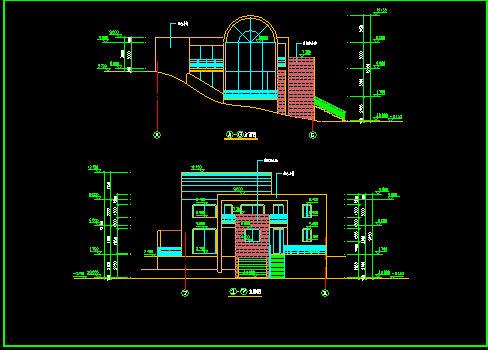 室内带游泳池别墅方案CAD平立剖面设计图-图二