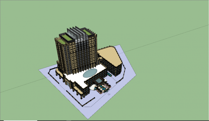现代梯形面积办公楼su模型_图1