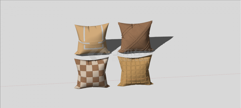 现代棕色系几何格子沙发抱枕su模型-图二