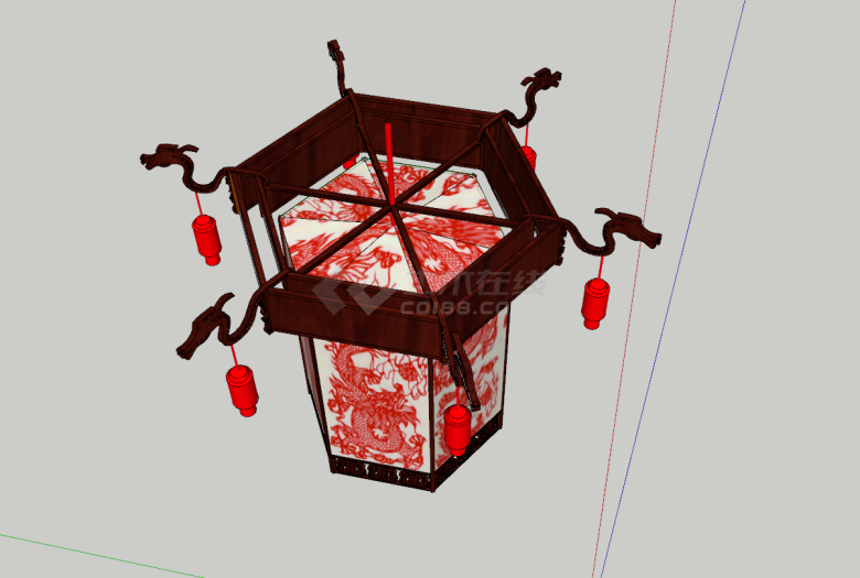 中式传统龙头造型灯笼su模型-图二