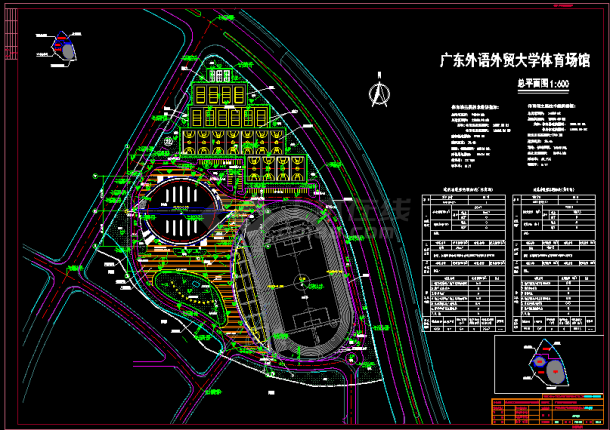广东某外贸大学体育场馆全套cad平面设计施工图-图一